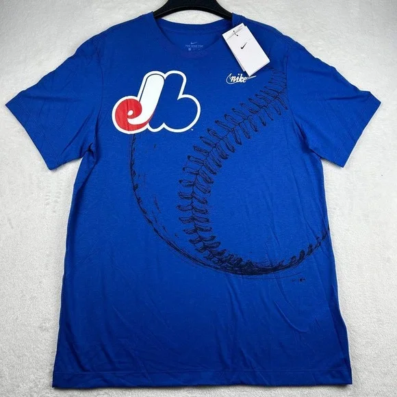 Montreal Expos Shirt Men Large Blue Nike Short Sleeve Crew Neck New L - Picture 1 of 7